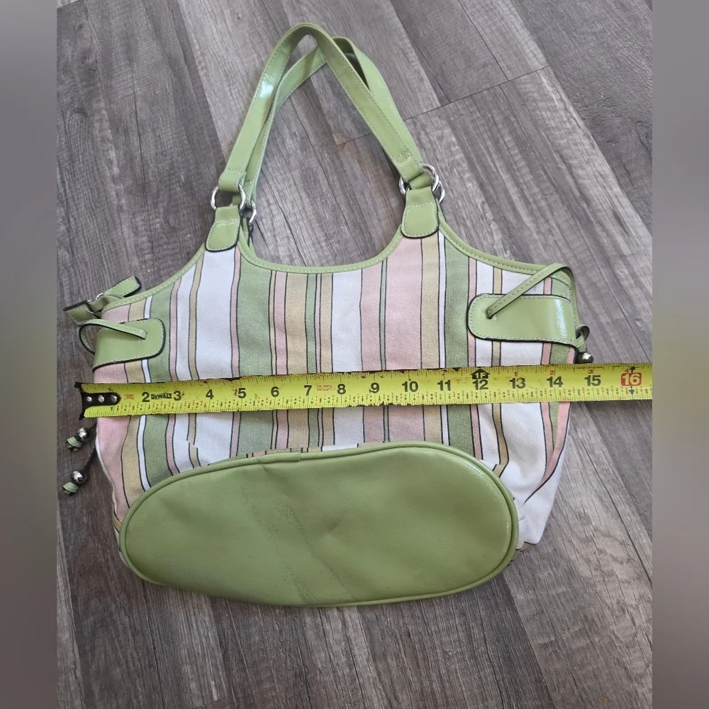 Green Pink Striped Bag Beach Bucket Shoulder Cittage Preppy Wedding Classy Tote
